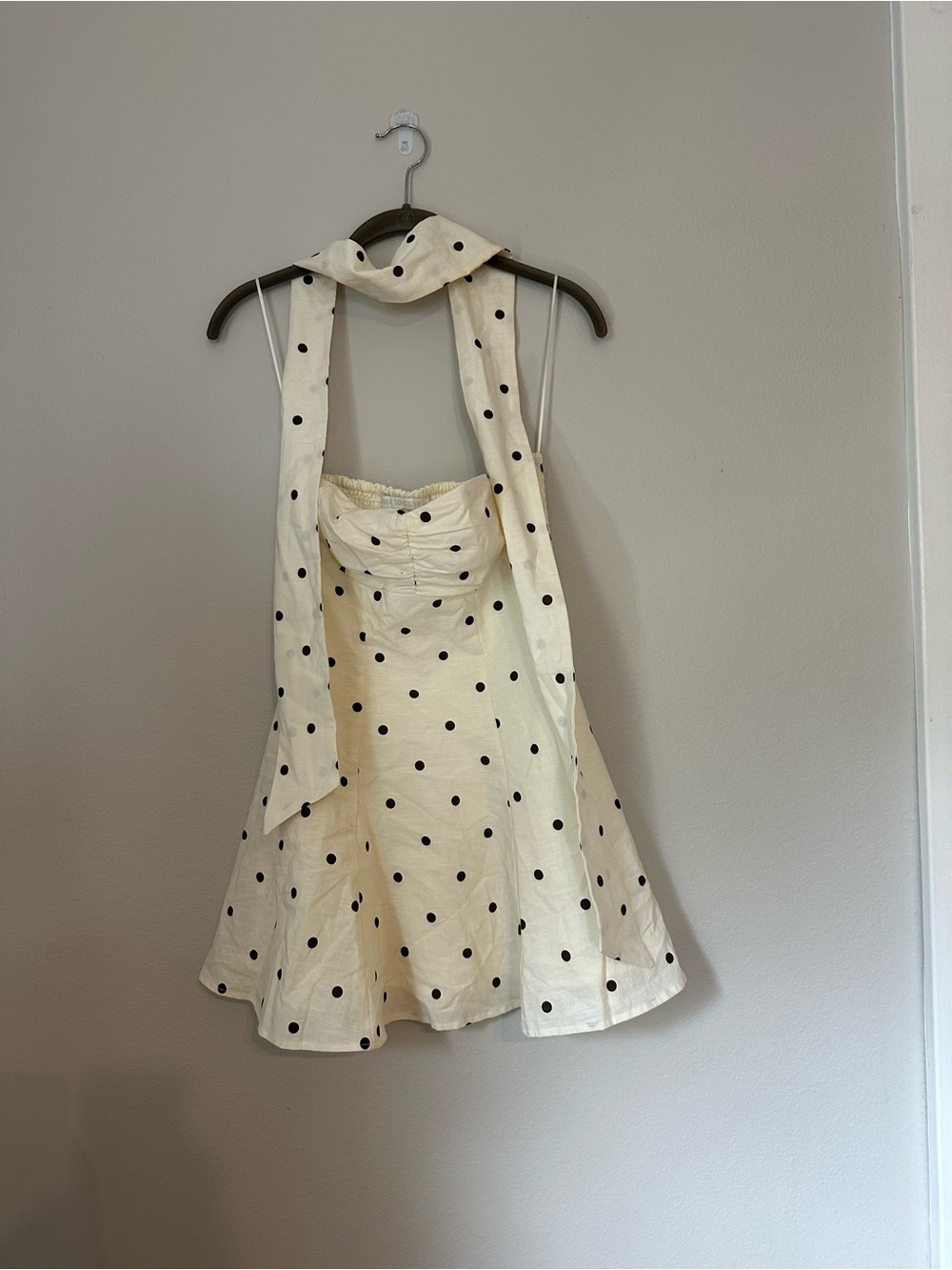 More to Come Woman Cream Polka Dot Strapless Dress with Matching Neck Scarf